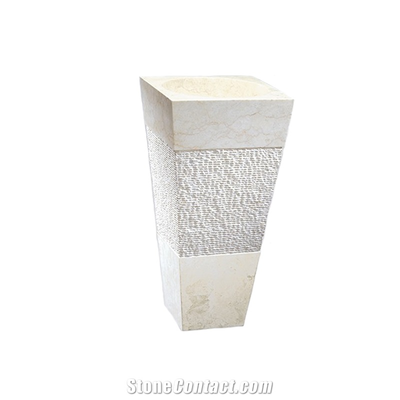 Hotel Luxury Stone Basin Pedestal Free Standing Marble Sink