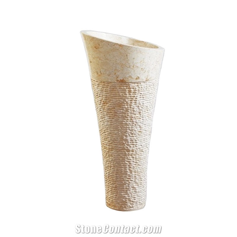 Hotel Luxury Stone Basin Pedestal Free Standing Marble Sink
