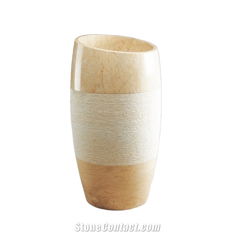 Hotel Luxury Stone Basin Pedestal Free Standing Marble Sink