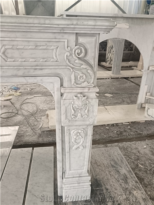 Italy  Bianco Carrara White Marble  Fireplace Mantel