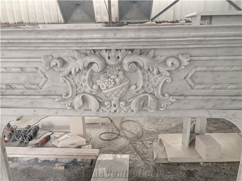 Italy  Bianco Carrara White Marble  Fireplace Mantel