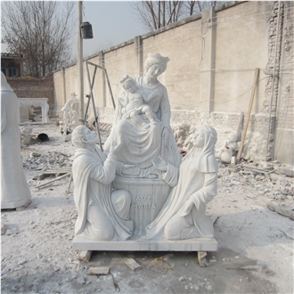 Life Size White Marble Catholic Madonna And Child Statue