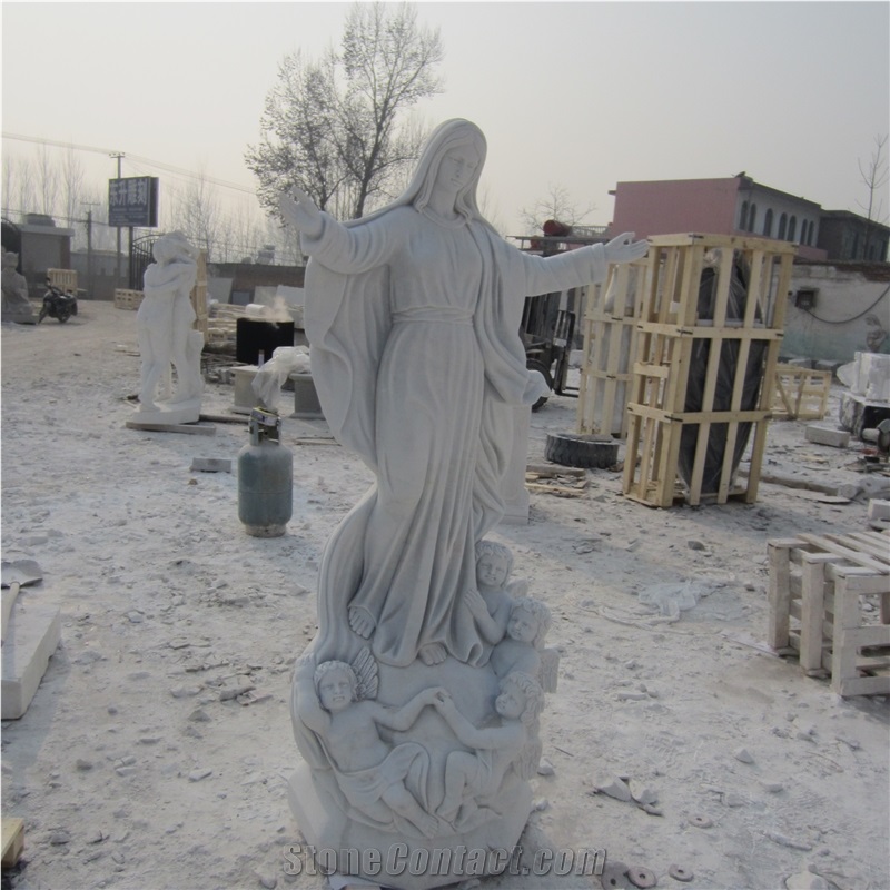 Life Size White Marble Catholic Madonna And Child Statue