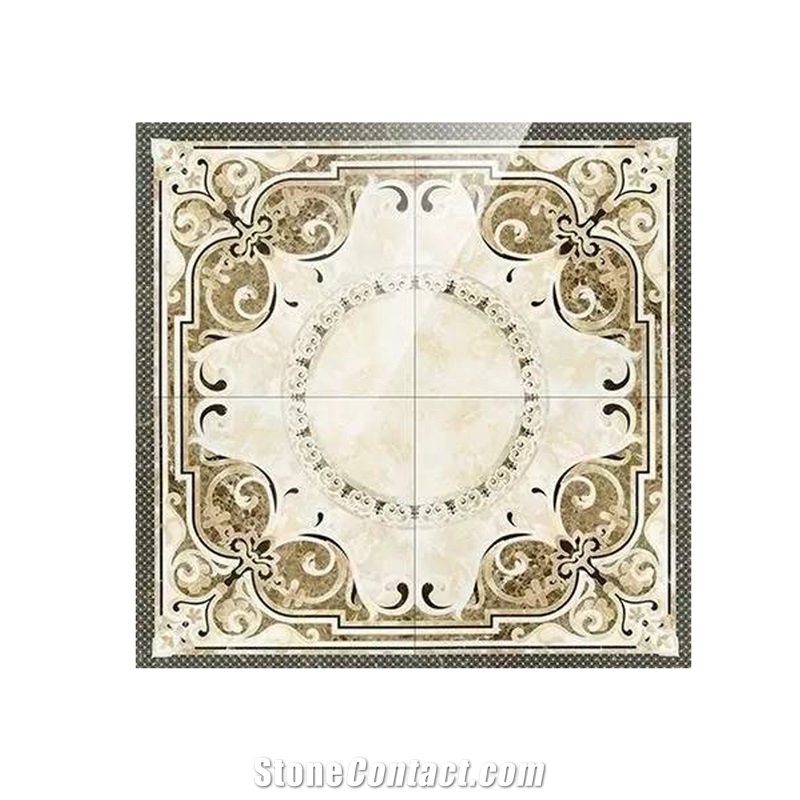 Luxury Marble Villa Hotel Mosaic Medallion Floor Waterjet