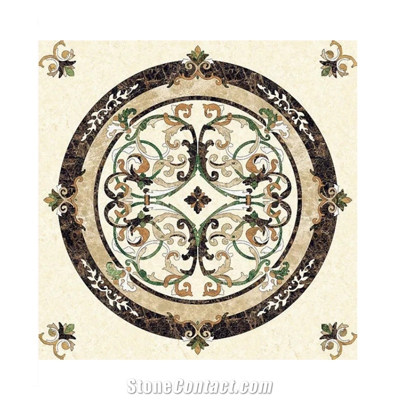 Luxury Marble Villa Hotel Mosaic Medallion Floor Waterjet
