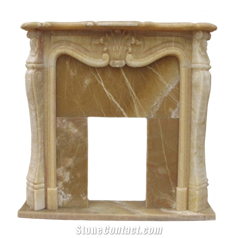 New Design Natural White Marble Lion Carved Fireplace
