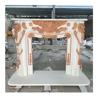 New Design Natural White Marble Lion Carved Fireplace
