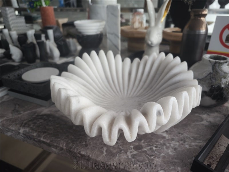 OEM Design Natural Marble Stone Fluted Bowl  Key Bowls