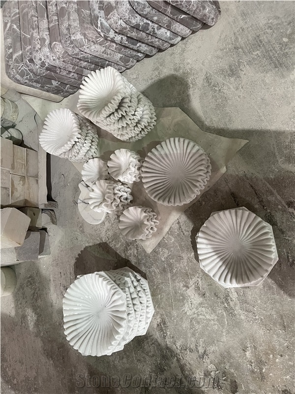 OEM Design Natural Marble Stone Fluted Bowl  Key Bowls