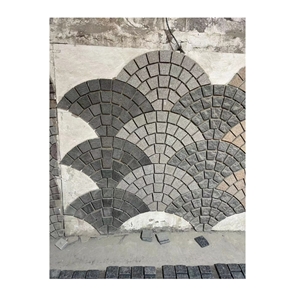 Outdoor Dark Grey Granite Driveway Pavers On Mesh Cubes