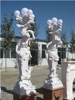 RF Outdoor White Marble Statue Of Four Seasons With Lamp