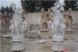 RF Outdoor White Marble Statue Of Four Seasons With Lamp