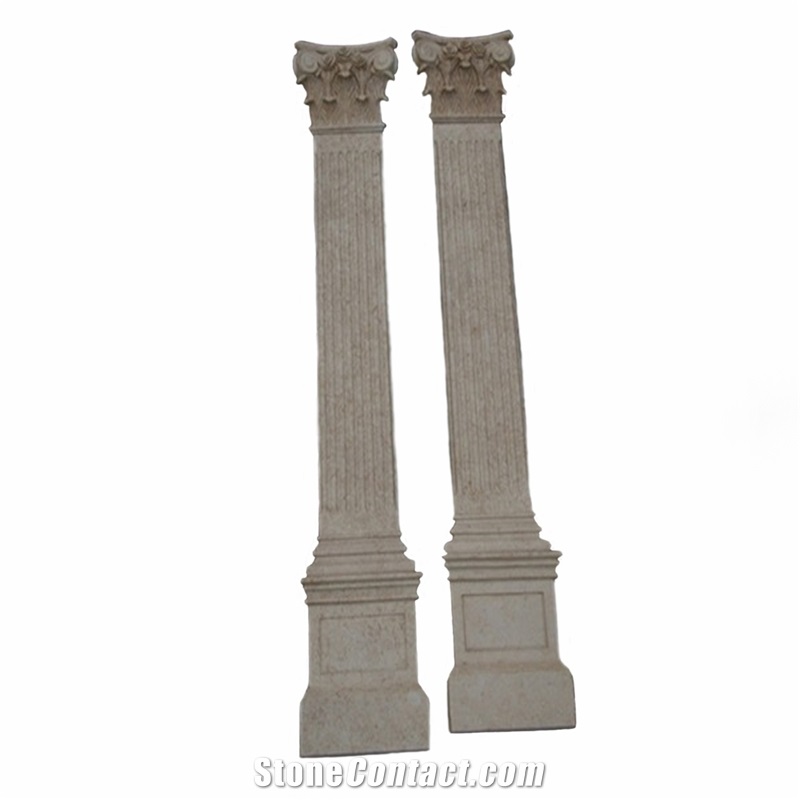 White Marble Column Sculptured Roman Carved Column