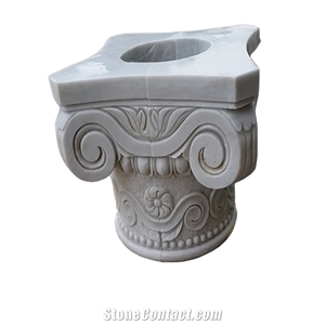 White Marble Engraved Column Capital