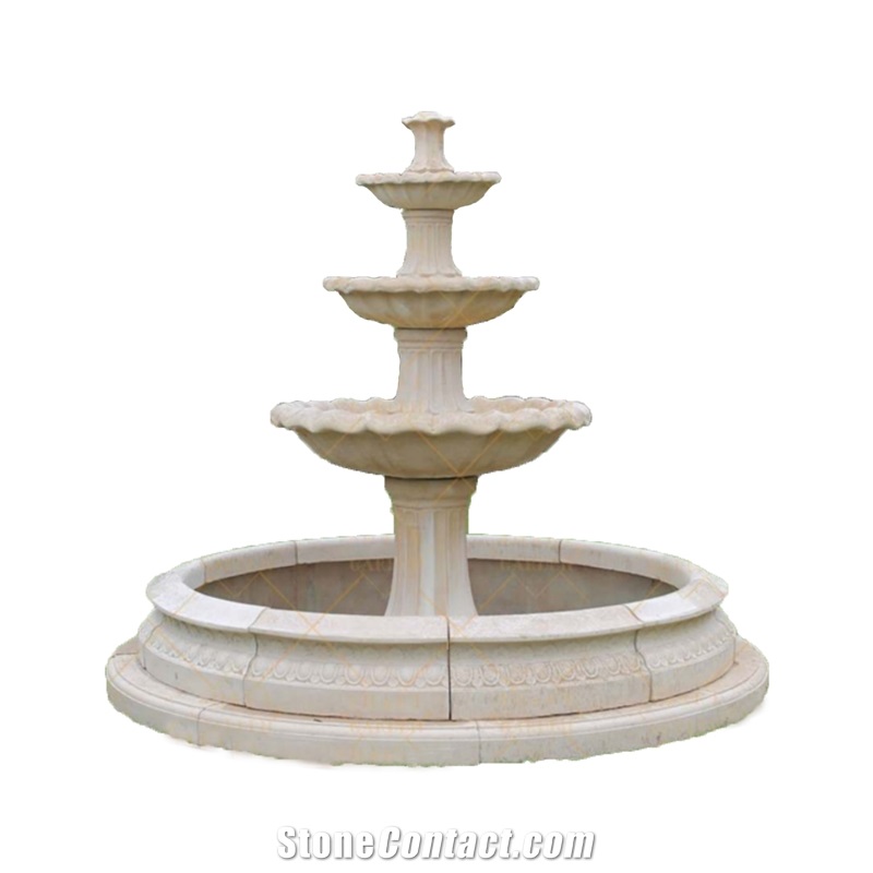 White Marble Water Fountain With Handcarved Statue