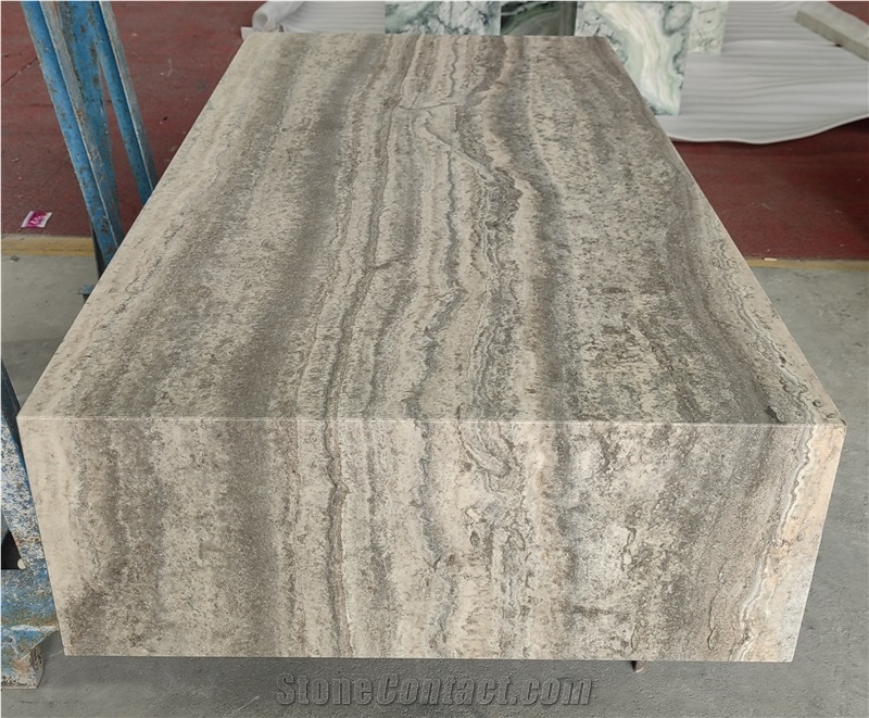Silver Travertine Rectangular Coffee Table