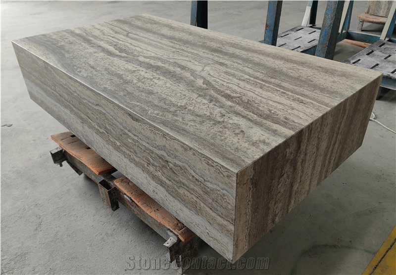 Silver Travertine Rectangular Coffee Table