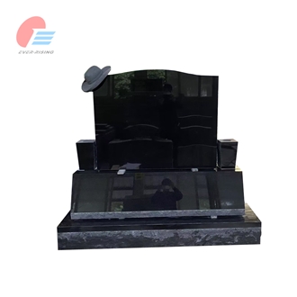 Black Granite Polished Tombstone With Carved Hat On Top