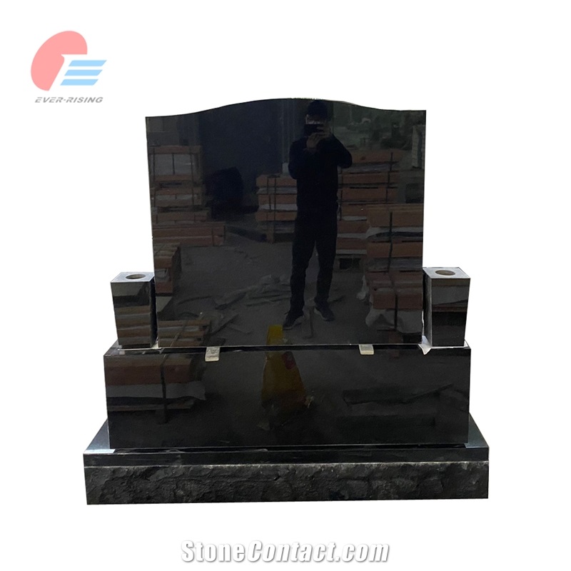 Black Granite Polished Tombstone With Carved Hat On Top