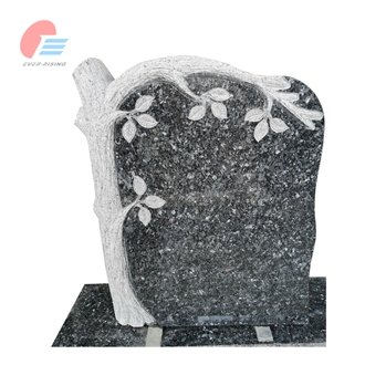 Blue Pearl Granite Engraved Tombstone With Tree Trunk