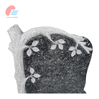 Blue Pearl Granite Engraved Tombstone With Tree Trunk