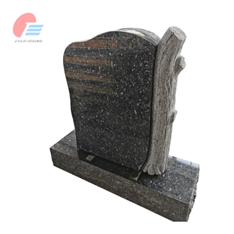 Blue Pearl Granite Engraved Tombstone With Tree Trunk