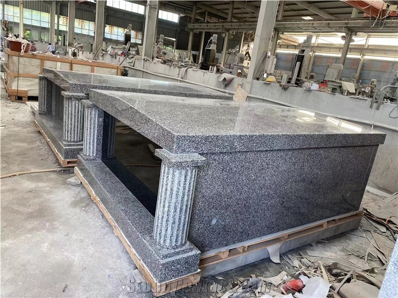Cheapest Stin Grey Granite Pitched Roof Double Mausoleum