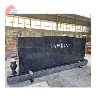 EMA- 001 Bahama Blue Granite Serp Top Carved Rose Tombstone