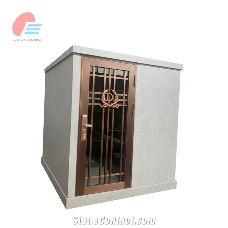 Grey Granite 2 Crypt Walk-In Mausoleum With Bronze Door