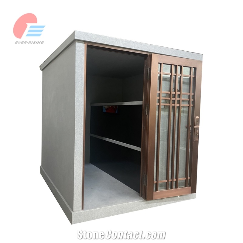 Grey Granite 2 Crypt Walk-In Mausoleum With Bronze Door