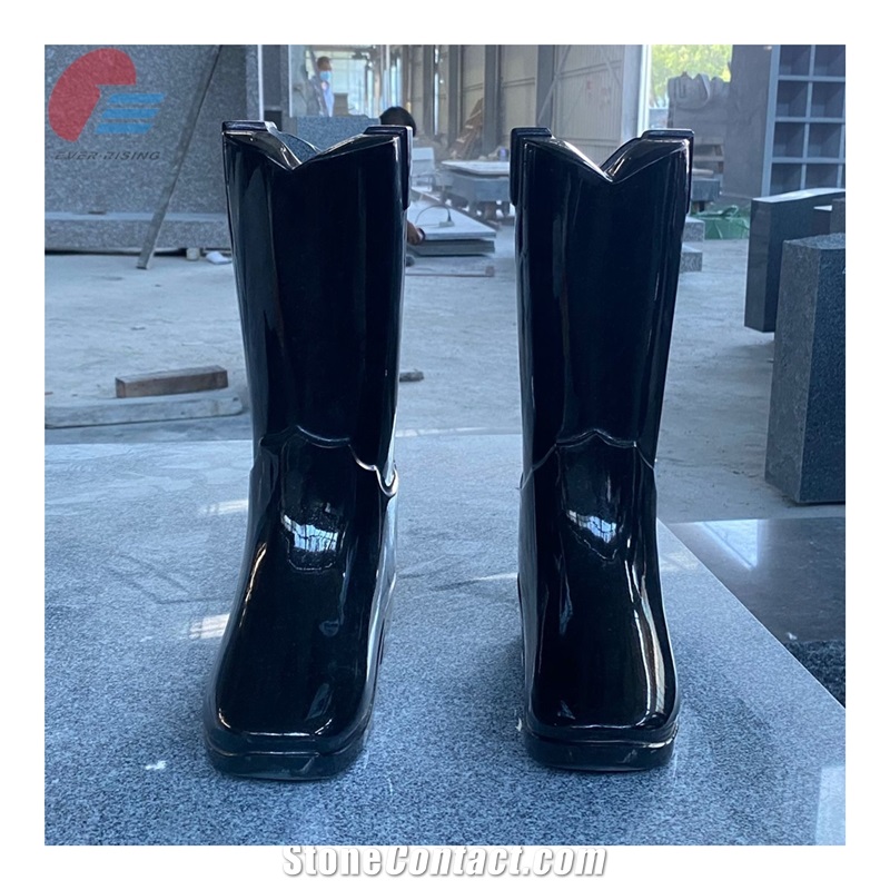 India Black Granite Boot Shape Monumental Vases