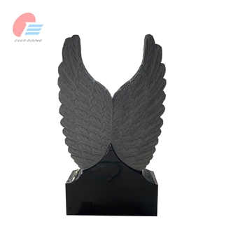 India Black Polished Heart Tombstone With Carved Angel Wings