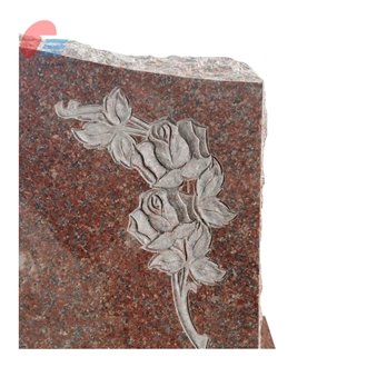 India Red Granite Polished Slant Monument With Rose Carving