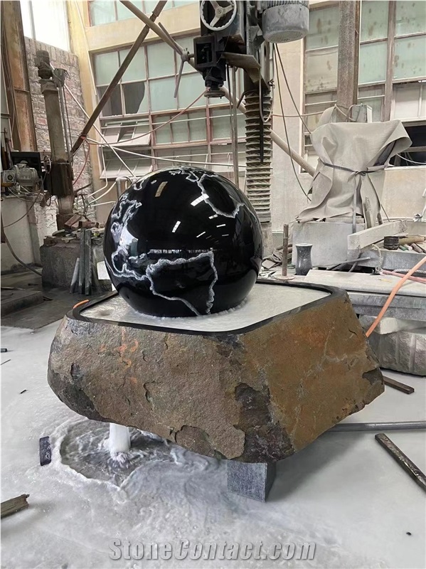 Black Granite Floating Ball Fountain