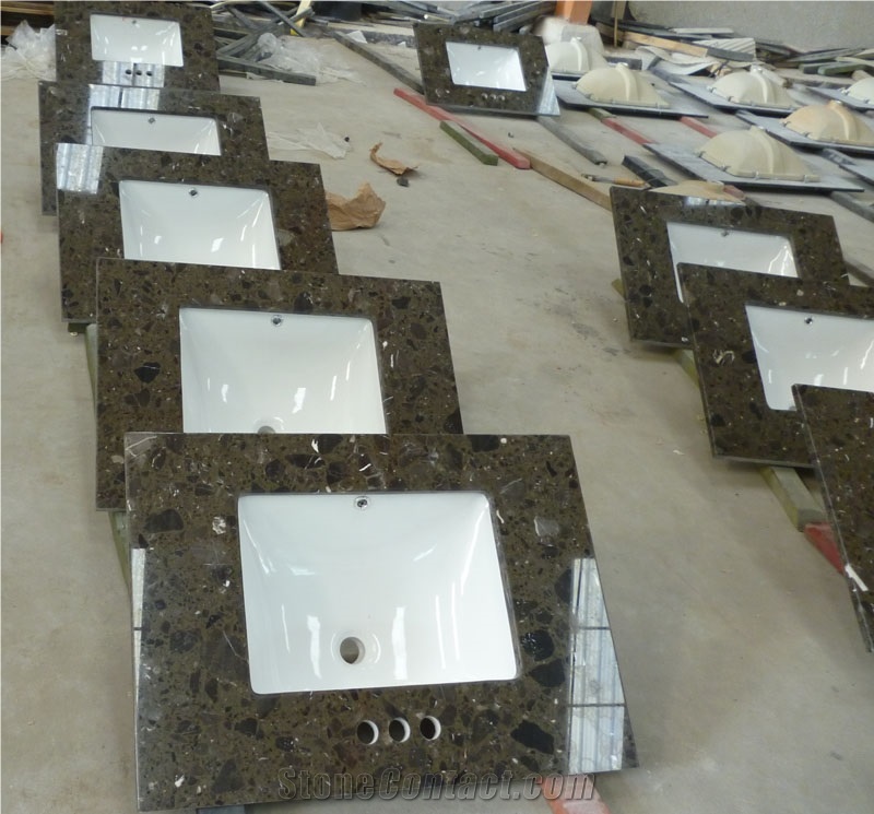 Emperador Dark Artificial Marble Quartz Bathroom Tops
