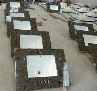 Emperador Dark Artificial Marble Quartz Bathroom Tops