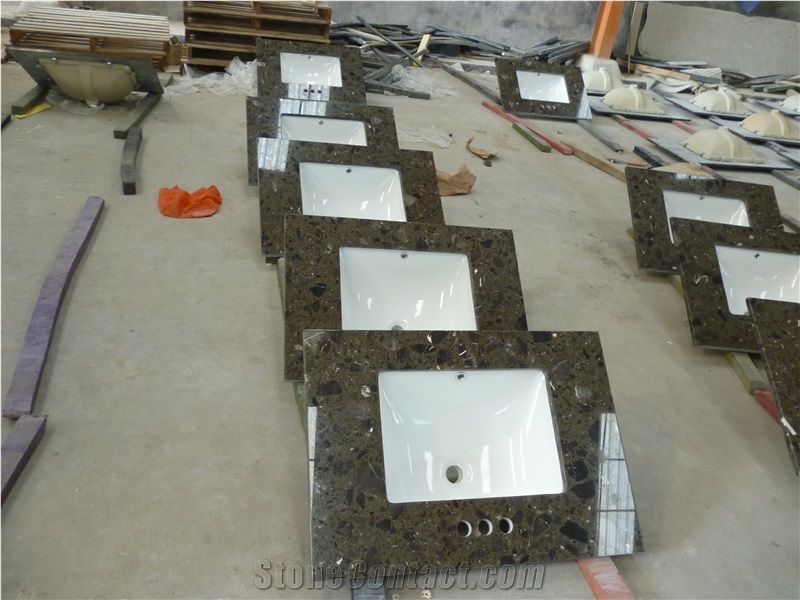 Emperador Dark Artificial Marble Quartz Bathroom Tops
