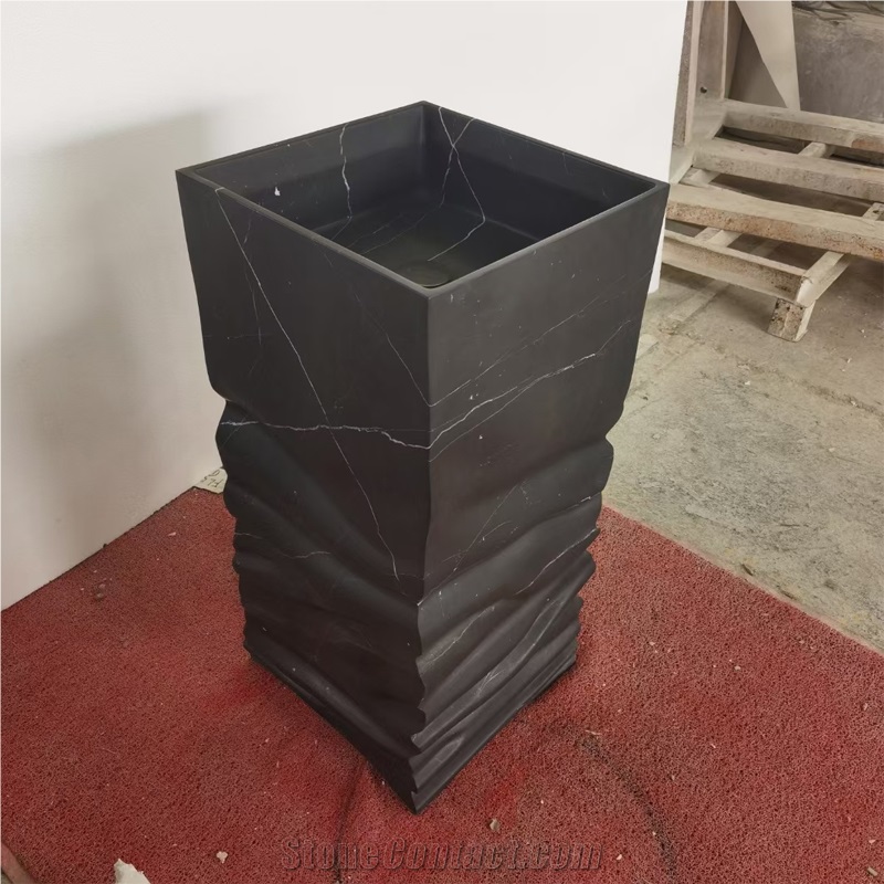 Black White Marble Honed Pedestal Sink