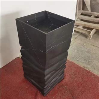 Black White Marble Honed Pedestal Sink