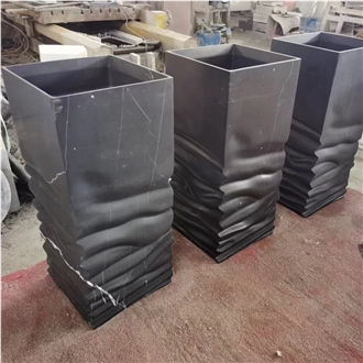 Black White Marble Honed Pedestal Sink