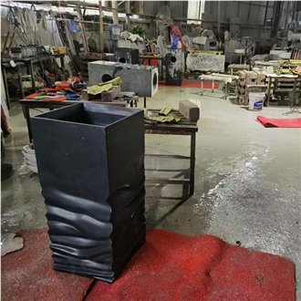 Black White Marble Honed Pedestal Sink