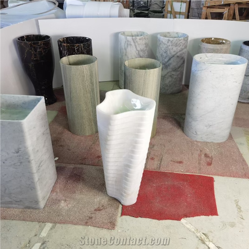 Black White Marble Honed Pedestal Sink