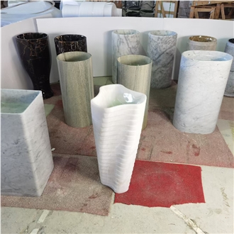 Black White Marble Honed Pedestal Sink