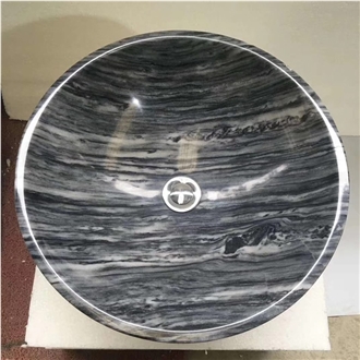 China Cloudy Grey Marble Round Bathroom Sinks