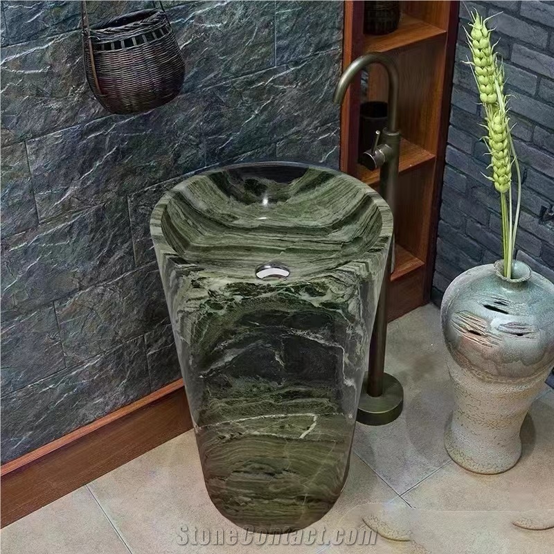 Dandong Green Marble Pedestal Sink With Good Price