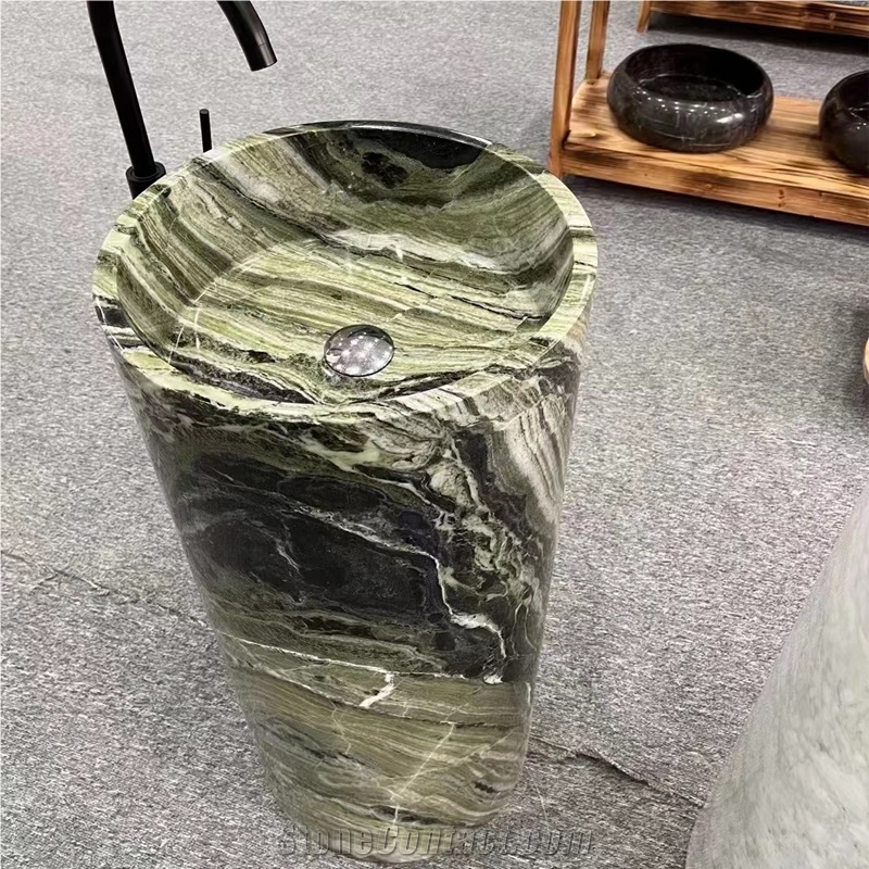 Dandong Green Marble Pedestal Sink With Good Price