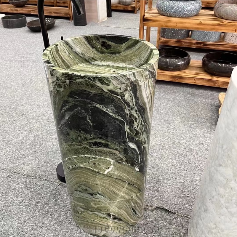 Dandong Green Marble Pedestal Sink With Good Price
