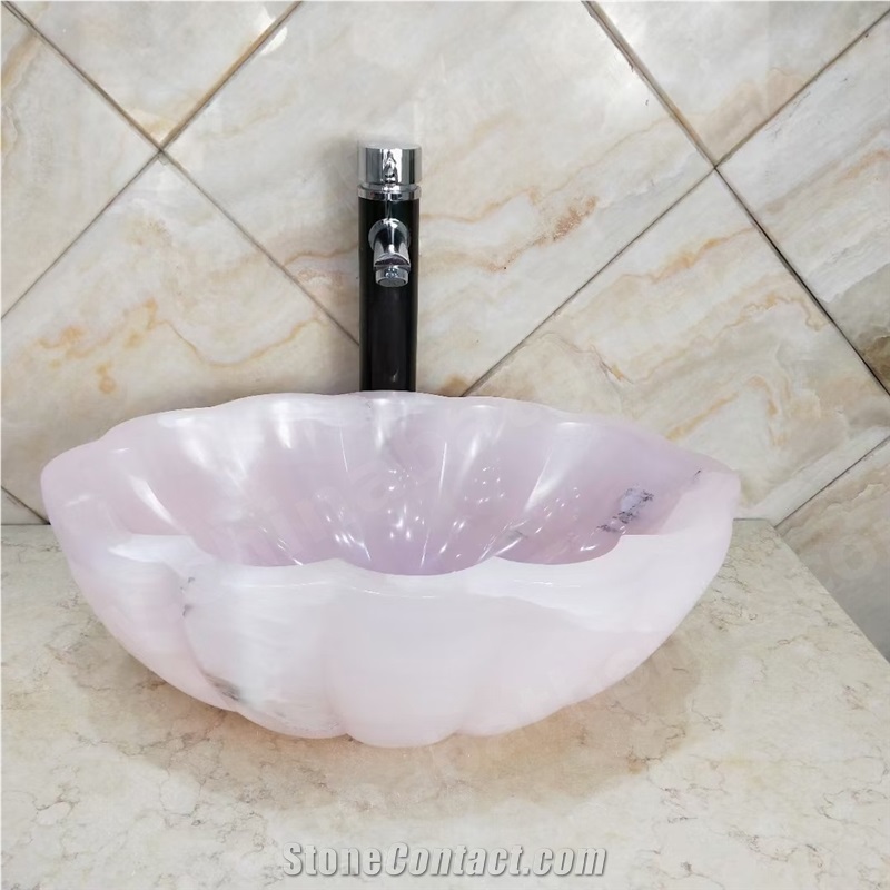 Pink Onyx Art Vessel Sink Full Polished