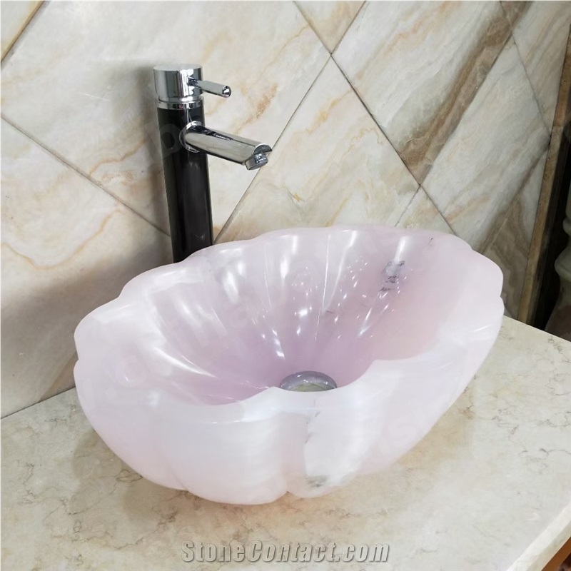 Pink Onyx Art Vessel Sink Full Polished