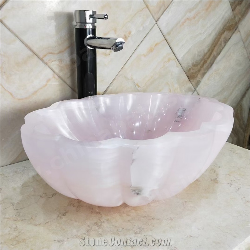 Pink Onyx Art Vessel Sink Full Polished